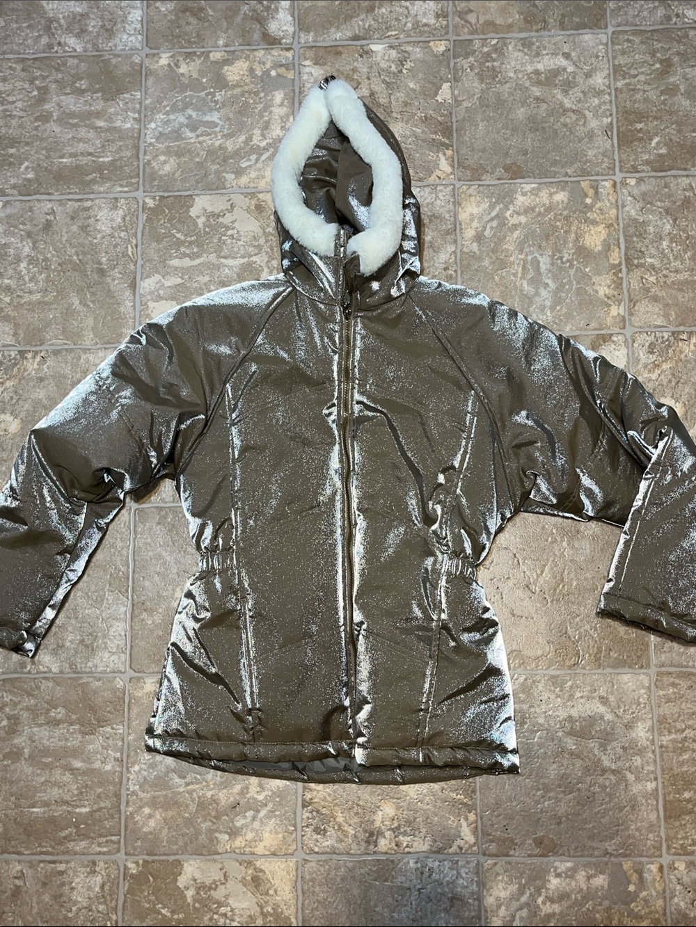 Hooded Puffer Jacket with Faux Shearling Trim
